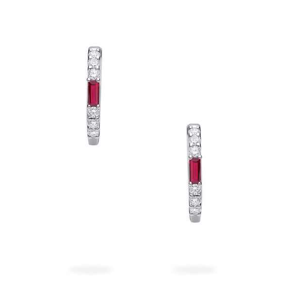 White Gold Ruby and Diamond Hoop Earrings